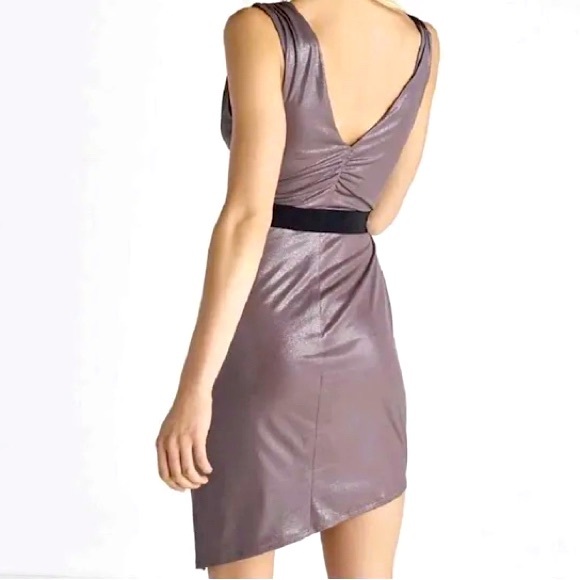 NWOT SALE Express Shimmer Asymmetrical Party Dress - Taupe & Black - Picture 2 of 3